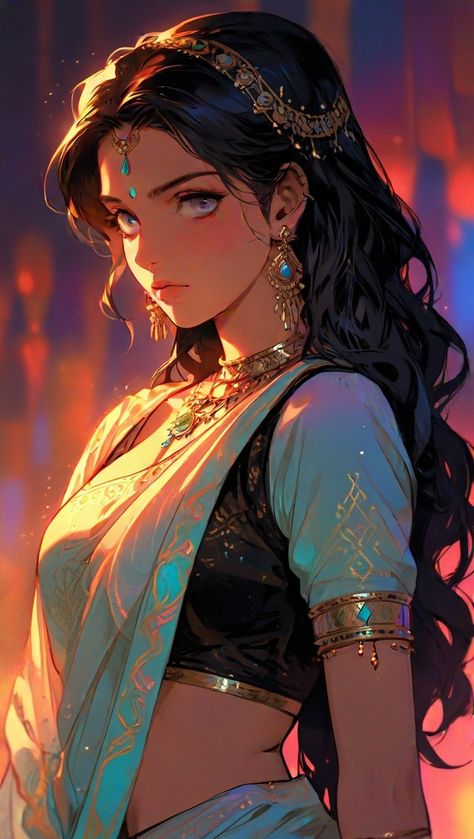 Draupadi Painting, Indian Princess Art, Anime Indian, Alia Bhatt Photoshoot, Indian Art Gallery, Dreamy Artwork, Disney Collage, Anime Muslim, Goddess Artwork