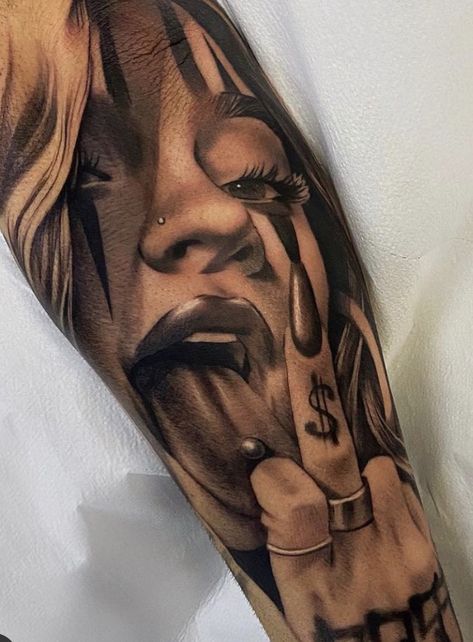 Face Of Woman Tattoo, Joker Tattoos For Women, Gangsta Tattoos Gangsters Drawings, Unholy Tattoo, Chicana Style Tattoo, Half Woman Half Skull Tattoo, Gangsta Girl Tattoo, Chicano Girl Tattoo, Chicano Tattoos For Women