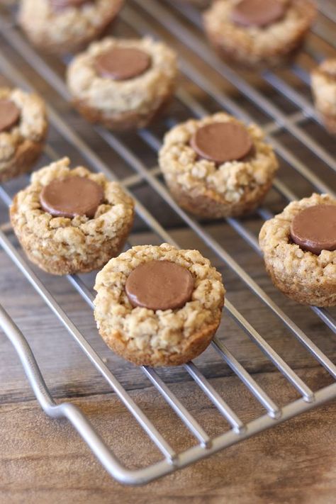 Rolo Oatmeal Cookie Cups Rolo Cookie Cups, Chocolate Caramel Candy, Rolo Chocolate, Rolo Cookies, Recipes Gluten Free, Recipes Cookies, Food Network Canada, Oatmeal Cookie, Oatmeal Cookie Recipes