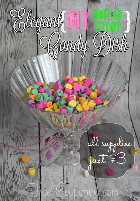 Dollar Store Craft: DIY Candy Dish {with Downloadable Labels!} Candy Dish Diy, Sweetheart Candy, Diy Dollar Store Crafts, Homemade Candies, Best Candy, Candy Bowl, Diy Candy, Favorite Candy, Dollar Tree Crafts