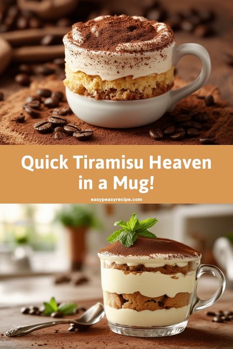 Two delectable tiramisu mug cakes topped with cocoa powder, one garnished with fresh mint leaves. Tiramisu Mug Cake, Easy Mug Desserts, School Cookies Recipe, Microwave Desserts, Mug Dessert Recipes, Microwave Mug Recipes, Easy Tiramisu, Dessert In A Mug, Microwave Dessert