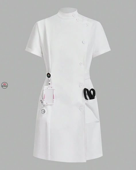 Nurses Dress Uniform Style, Nurse Uniform Modern White, Nurse Uniform Design, Nurse Scrub Dress, Scrub Dress, Women Scrubs, Nurse Dress Uniform, Nurse Outfit, Stylish Scrubs