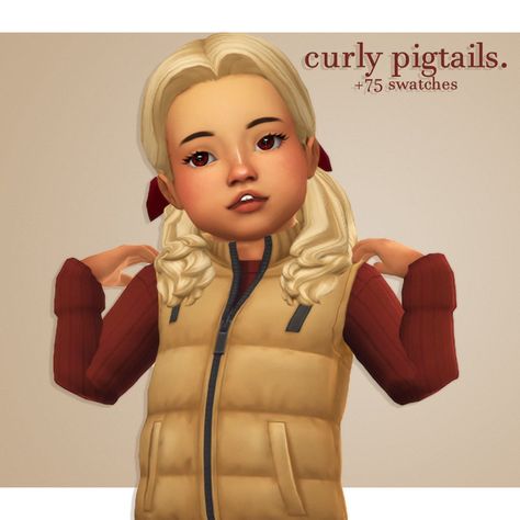 Cowplant Pizza's Curly pigtails - Long hairstyles ~ Sims 4 Hairs Sims 4 Todlers Cc Hair Maxis Match, The Sims 4 Todlers Cc Hair, Sims 4 Cc Toddler Hair, Sims 4 Toddler Hair, Curly Pigtails, Toddler Hair Sims 4, Sims 4 Curly Hair, Toddler Cc Sims 4, Maxis Match Hair