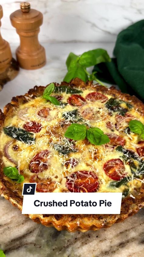 Shico on TikTok Boil Potatoes, Crushed Potatoes, Wilted Spinach, Cheese Lasagna, Smoked Cheese, Potato Pie, Food Garnishes, Crispy Potatoes, Quiche Recipes