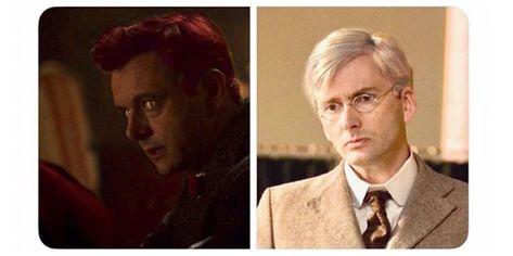 Angel Crowley and Demon Aziraphale Aziraphale Aesthetic Wallpaper, Angel Crowley Demon Aziraphale, Arizaphale X Crowley, Aziraphale Screencaps, Aziraphale Side Profile, Crowley And Aziraphale Matching Icons, Aziraphale Smiling, Demon Aziraphale, Angel Crowley