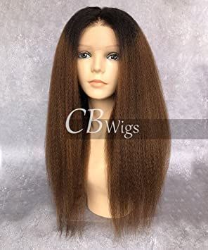 Cbwigs Glueless Ombre Brown Brazilian Remy Kinky Straight Wig Italian Yaki Human Hair Wigs Bleached Knots 150% 22 inch (55.88 CM), Ombre Brown Ombre Brown, Beautiful Wigs, Best Wigs, Hair Net, Brown Ombre, Hair Density, Straight Wig, Hair Colours, Hair Wigs