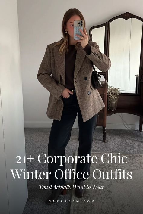 Looking for stylish winter office outfit ideas for 2024? Whether you're dressing corporate, business casual, or smart and chic, we've got you covered with cozy and polished looks to keep you warm all season long. From tailored coats to layered turtlenecks and timeless trousers, these 2024 winter outfit ideas are perfect for creating a professional yet fashionable wardrobe. Get inspired and elevate your cold-weather office style with these must-try outfit combinations! Women’s Fashion Winter Work, Winter Outfits Corporate, Womens Winter Office Outfits, Elevated Office Outfits, Chic Winter Work Outfits, Hospital Administration Outfit, Winter Conference Outfits Women, Winter Corporate Outfit Office Wear, Corporate Winter Outfits For Women