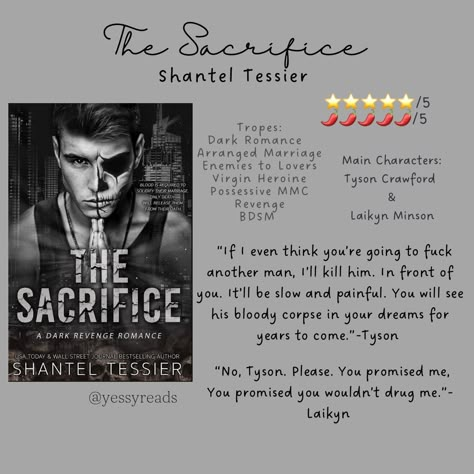 Dark Bully Romance Book review please give credit if repost Dark Romance Book Dedication, The Sacrifice Shantel Tessier, Bully Romance Books, Lords Series, Sus Things, Baddie Motivation, Shantel Tessier, Bully Romance, Best Books For Teens