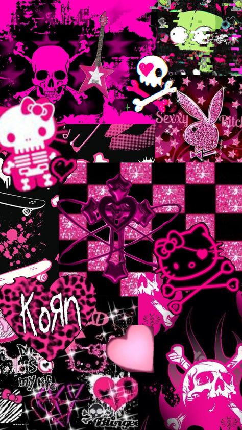 vacation bible school <3 #emo #ayesha #playboy #korn #hellokitty #pink #scene #alt Scene Queen Wallpaper, Emo Pink Wallpaper, Black Emo Wallpaper, Pink Emo Aesthetic Wallpaper, Pink Scene Aesthetic, Mcbling Background, Pink Goth Wallpaper, Pink Scenecore Wallpaper, Scene Wallpaper Pink