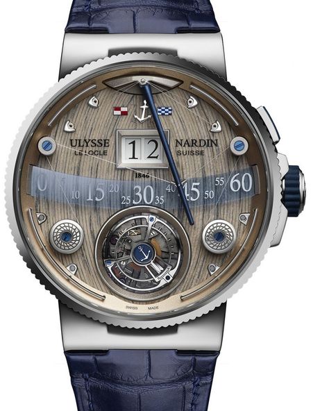 The Ulysse Nardin Grand Deck Marine Tourbillon watch – its dial miniaturizes elements of the deck of a classic racing yacht, including a wood deck, winches, lines and a mainsail boom.  The watch will be made in limited editions of 18 pieces in white gold and 18 pieces in rose gold.  More @ http://www.watchtime.com/wristwatch-industry-news/watches/lowering-the-boom-the-ulysse-nardin-grand-deck-marine-tourbillon/ #ulyssenardin #watchtime #luxurywatches #horology #Baselworld2016 Ulysse Nardin Watches, Tourbillon Watch, Watches Collection, Amazing Watches, Dream Watches, Ulysse Nardin, Watches Unique, Stylish Watches, Fine Watches