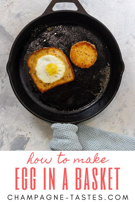 Egg in a hole (also known as Toad in a Basket or Egg in a Basket) is an easy breakfast classic made with pan-fried bread and an egg, and is ready in minutes! Egg Cooked In Bread, Fried Egg In Bread, Egg In Bread Hole Oven, Egg Hole Toast, Egg In Toast Hole Oven, Eggs In Bread, Egg In A Hole, Sprouted Grain Bread, Eggs In A Basket