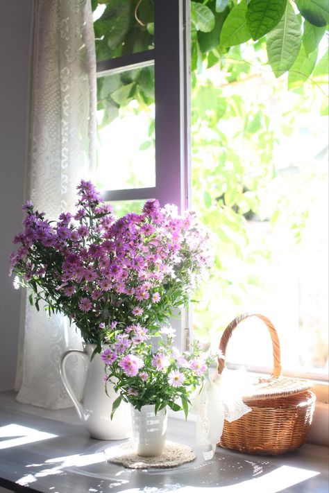 Flowers On The Windowsill, Window Views, Flower Window, Lilac Flowers, Window View, Window Sill, Editorial Fashion, Lilac, Editorial