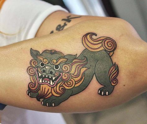 The Meaning Behind Chinese Guardian Lion Tattoos – Self Tattoo Shi Shi Dog Tattoo, Lion And Dragon Tattoo, Dragon Lion Tattoo, Chinese Culture Tattoo, Chinese Warrior Tattoo, Japanese Lion Tattoo Design, Chinese Tatoos, Lion Dog Tattoo, Asian Animal Tattoo