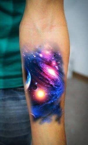 60+ amazing galaxy tattoo designs in different colors. Familiarize yourself with their secret meanings and choose one that matches you perfectly. Moon Space Tattoo, Galaxy Tattoo Ideas, Cosmic Tattoos, Galaxy Tattoos, Watercolor Galaxy Tattoo, Galaxy Tattoo Sleeve, Outer Space Tattoos, Space Tattoo Sleeve, Nebula Tattoo