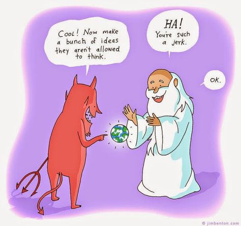 Funny Jerk Satan God Cartoon Religious Humor, Atheist Humor, Atheist Quotes, Imaginary Friend, Cartoon Pics, Thought Provoking, Funny Jokes, Funny Memes, Internet