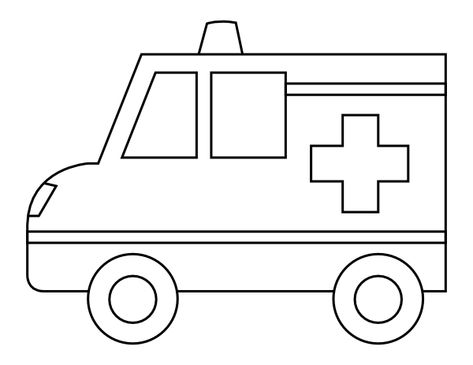 Printable Easy Ambulance Coloring Page Truck Template Free Printable, Construction Vehicles Printables, Ambulance Craft, Ambulance Pictures, Transportation Theme Preschool, Cars Coloring, Transportation Preschool, Car Themed Parties, Truck Coloring Pages