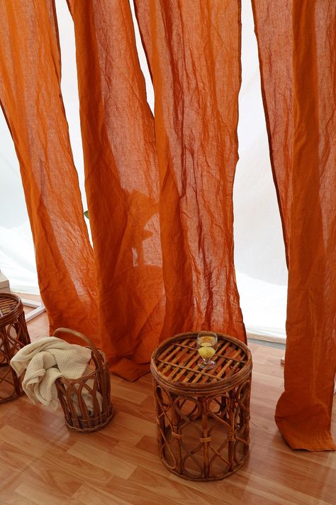 Rust Color Linen Curtain, Linen Window Drape Stonewashed Linen Curtain 2 Panel curtain Rust Curtain Custom Size linen Curtain Washed curtain Rust Curtains, Linen Valance, Balcony Curtains, Linen Valances, Bohemian Curtains, Yellow Curtains, Living Room Door, Curtain Window, Linen Curtain