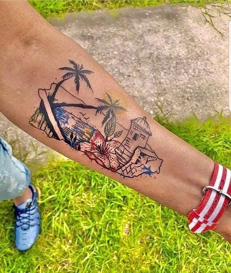 Puerto Rico Map Tattoo, Puerto Rico Tattoo Ideas, Puerto Rico Tattoo, Taino Tattoos, Wrist Tattoos Words, Puerto Rico Map, Map Tattoo, Map Tattoos, Red Ink Tattoos