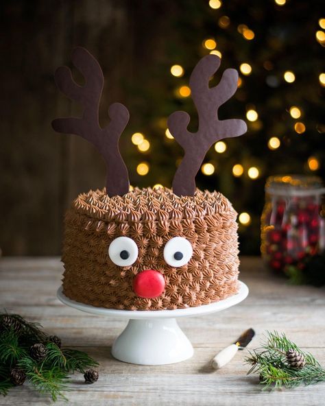 Rudolf Cake, Reindeer Cake, Reindeer Cakes, Christmas Themed Cake, Xmas Desserts, Christmas Cake Designs, Christmas Sweets, Sweet Christmas, Christmas Recipes