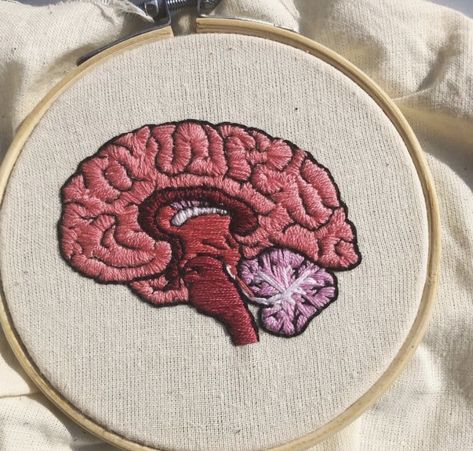 Medicine Embroidery, Brain Embroidery, Anatomical Embroidery, Anatomy Embroidery, Cute Embroidery Patterns, Real Heart, Hand Work Embroidery, Needlework Embroidery, Cute Embroidery