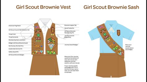 Brownie Badge Placement Girl Scout Badge Placement, Girl Scout Brownie Vest, Brownie Sash, Brownie Vest, Girl Scout Brownie Uniform, Brownie Uniform, Girl Scout Brownie Badges, Girl Scout Vest, Girl Scout Sash