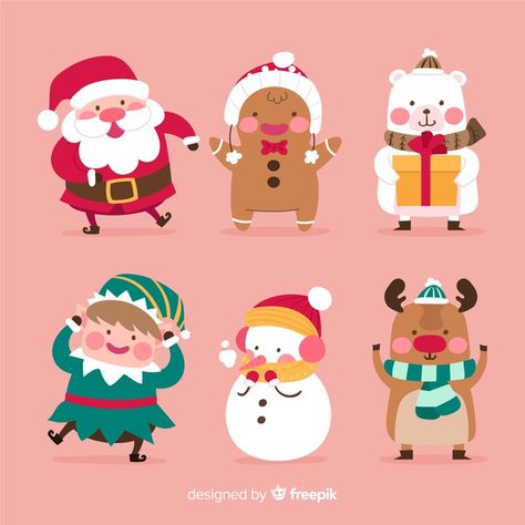 Free Vector | Flat christmas characters collection How To Draw Santa, Christmas Card Illustration, Christmas Graphic Design, Christmas Doodles, Christmas Graphics, Character Collection, Christmas Characters, Christmas Drawing, Christmas Card Design