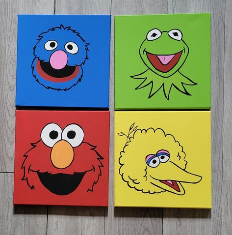 Sesame Street canvas art pick your favorite characters Sesame Street Painting Canvas, Sesame Street Painting, Sesame Street Art, Elmo Painting Canvas, Elmo Painting, Elmo And Friends, Bird Paintings On Canvas, Pencil Drawings Of Girls, Disney Canvas Art