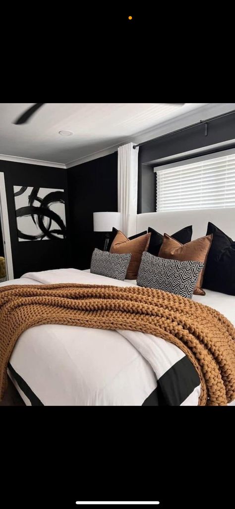 Black Brown White Bedroom, Beige Black And White Bedroom, Black White And Brown Bedroom, Black And Cream Bedroom, Black White And Gold Bedroom, Boho Room Inspiration, Exotic Bedrooms, Tan Bedroom, House Flipping