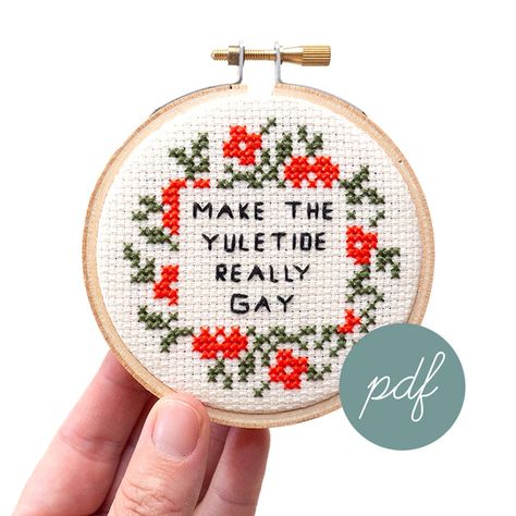 Make the Yuletide Really Gay, Modern Cross Stitch Pattern, PDF Only - Etsy Funny Embroidery, Funny Cross Stitch Patterns, Subversive Cross Stitch, Ornament Design, Cross Stitch Funny, Crochet Cross, Modern Cross Stitch Patterns, Modern Cross, Modern Cross Stitch