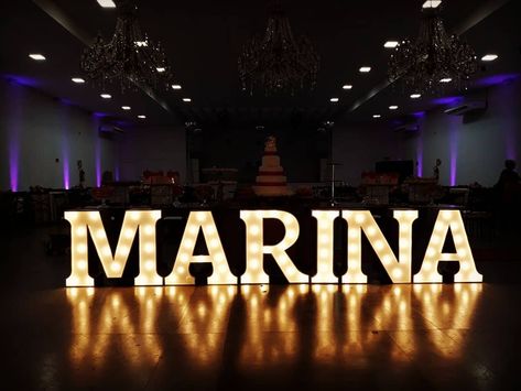 Quince Light Up Letters, Quince Letter Lights, Quince Name Letters, Graduate Party, Quinceanera Pink, Pink Sweet 16, Pink Quince, Quince Decorations, Party Hall