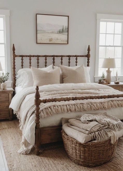 Farmhouse Bedroom With Shiplap Accent Wall, Bedroom Inspiration Traditional, Southern Charm Bedroom Ideas, British Countryside Bedroom, Light And Cozy Bedroom, Country Vintage Bedroom, Old Farmhouse Aesthetic Interior, Vintage Country Bedroom Ideas, Cottage Master Bed