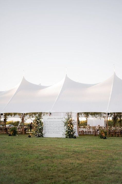 Flower Tent Wedding, Tent Entrance Wedding, Kate Phillips, Sailcloth Tent Wedding, White Tent Wedding, Wedding Entry, Classic Summer Wedding, Hanging Greenery, Tent Decor