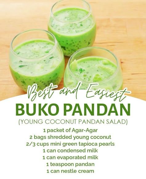 Buko Pandan Recipe Filipino Desserts, Buko Pandan Recipe, Pandan Recipe, Pandan Dessert, Dessert With Coconut, Mango Pudding Recipe, Coconut Tapioca, Buko Pandan, Chia Pudding Recipes Healthy