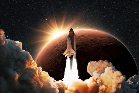 Successful launch of new space shuttle r... | Premium Photo #Freepik #photo #space-shuttle #space-rocket #rocket-ship #space-station Space X Starship, Space Rocket Launch, Red Rocket, Space Launch, Planet Mars, Red Planet, Isometric Design, Space Rocket, Rocket Ship