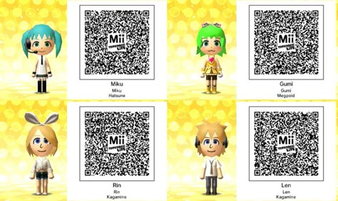 Vocaloid Qr Codes Tomodachi Life by GumballQR on DeviantArt Tomodachi Life Qr Code, Mii Characters Aesthetic, Mii Qr, Mii Characters, Tomodachi Life, Life Code, Game Codes, Miku Hatsune, Animal Crossing Game