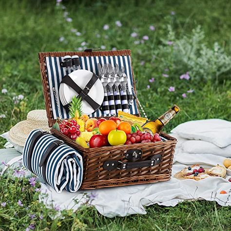 HYBDAMAI Willow Picnic Basket Set for 4 Persons with Waterproof Picnic Blanket, Wicker Picnic Basket for Camping, Outdoors, Valentine's Day, Christmas, Thanksgiving, Birthday Outdoors Photoshoot, Picnic Basket Set, Waterproof Picnic Blanket, Waterproof Blanket, Picnic Hamper, Wicker Picnic Basket, Unique Backpacks, Cozy Dog Bed, Camping Outdoors