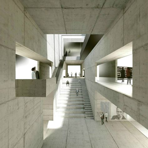 New Bauhaus Museum / Architekten HRK,© Architekten HKR Museum Architect, Bauhaus Architecture, Concrete Architecture, Concrete Walls, Walter Gropius, Bauhaus Design, Brutalist Architecture, Museum Architecture, Architecture Rendering