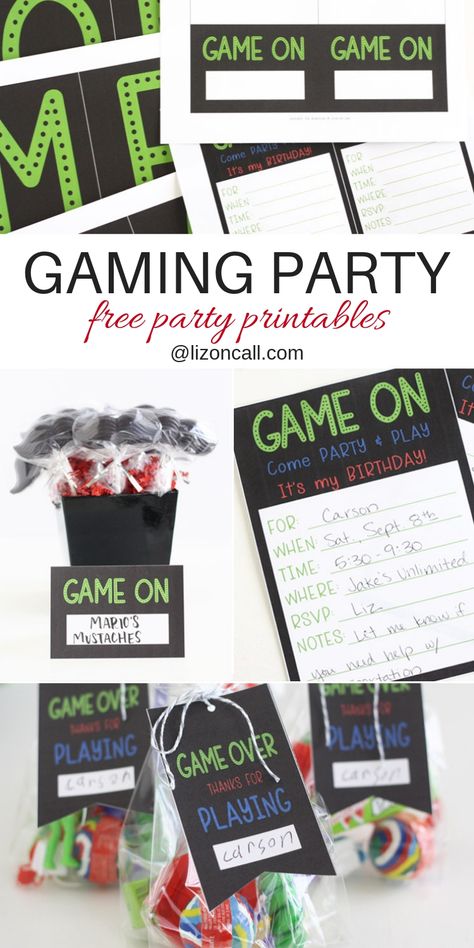 The Ultimate gaming party free printables. Party Banner, invitations, food tags and goody bag tags. Game On Party, Gamers Party Ideas, Game Truck Party, Gaming Birthday, Birthday Party Invitations Free, Gaming Party, Gamer Party, Laser Tag Birthday, Video Games Birthday Party