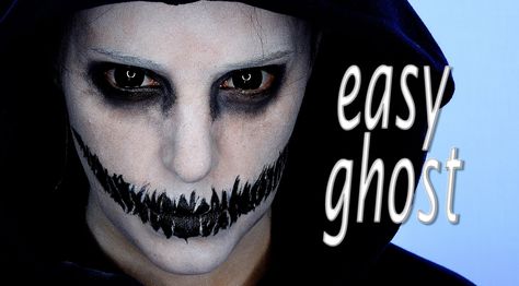 Ghoulish ghost Horror Smink, Grim Reaper Makeup, Guys Halloween Makeup, Diy Makeup Looks, Mens Halloween Makeup, Ghost Makeup, Halloween Makeup Clown, Halloween Make-up Looks, Scary Clown Makeup