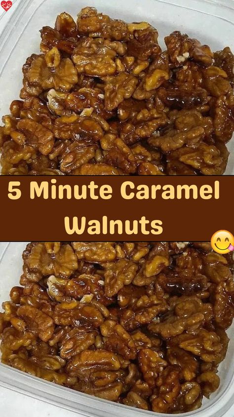 5-Minute Caramel Walnuts are a quick and delightful treat that’s perfect for any occasion. The rich caramel coating complements the natural nuttiness of the walnuts, creating a flavor explosion in every bite. Carmelized Walnuts, Candied Walnut Recipe, Caramelized Walnuts, Caramel Glaze, Walnut Recipes, Easy Treat, Candied Nuts, Easy Homemade Recipes, Family Dinner Recipes