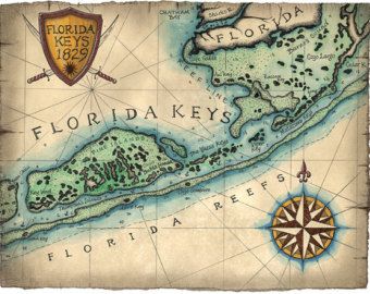 Florida Keys Map Art c.1829 Florida Keys Map, Key West Map, Key West Decor, West Map, Florida State Map, Map Key, Islamorada Florida, Ancient Maya, Map Of Florida