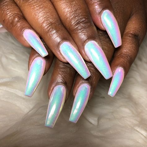 Unicorn Chrome 😍🦄💅🏾 by @Jayyceapri on Instagram #blackgirlnails #chrome #pink #blue Unicorn Chrome Nails, Unicorn Chrome, Nails Unicorn, Pink Chrome Nails, Natural Nail Art, Chrome Nail Powder, Chrome Nails Designs, Hot Pink Nails, Unicorn Nails