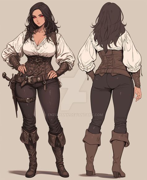 Medieval Outfit Women Drawing, Pirate Girl Drawing, Pirate Boots Drawing, Dnd Fighter Outfit, Pirate Female Art, Pirate Woman Art, Pirate Female Outfits, Pirate Outfit Drawing, Female Pirate Character Design