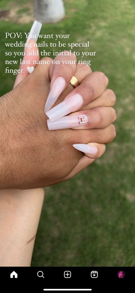 Wedding Nails Initials, Wedding Nails With Initials, Initial On Nails, Nails Initials, Nails With Initials, Nails Wedding, Ring Finger, Wedding Nails, Bridal Makeup