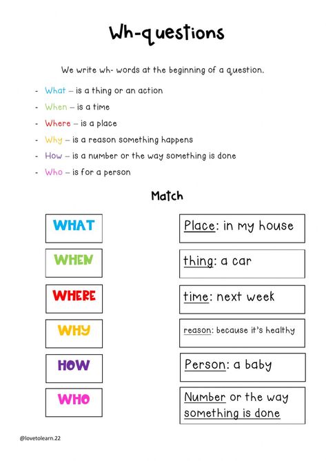 Wh-questions interactive exercise Y Words, Cotton Candy Sky, Wh Questions, Basic English, English Language Teaching, English As A Second Language (esl), English As A Second Language, Language Teaching, Word Design