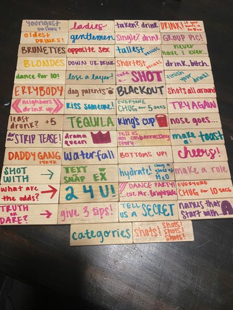 Easy DIY for game night with your besties.  p.s. Jenga is only $10 at Target 😜 Jenga Drinking Game Diy Dirty, Jenga Drinking Game Diy, Jenga Drinking Game, Drunk Jenga, Sleepover Party Games, King Cup, Fun Drinking Games, Sleepover Games, Tequila Drinks