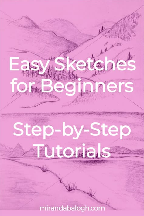 Beginners Sketching Ideas Step By Step, Drawing Ideas Mountains, Overlapping Sketches, Drawing Exercises For Beginners, Sketch Shading, Sketches For Beginners, Easy Sketches For Beginners, Sketching Practice, Painting Tricks