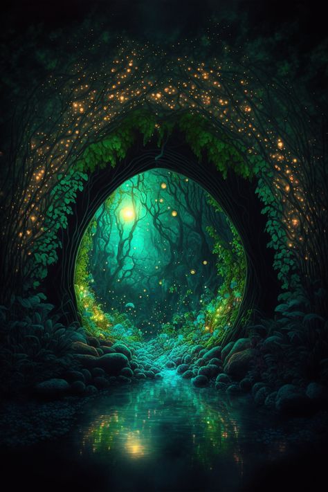 Magic Places Fantasy Dreams Dark, Magic Portal Aesthetic, Fantasy Artwork Fairy, Fantasy Forest Aesthetic, Dreamscape Art, Emoji Wallpapers, Black Emoji, Fantasy Poster, Portal Art