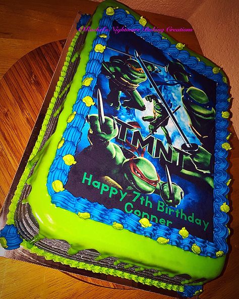 TMNT 1/4 Sheet Cake Ninja Turtle Birthday Cake, Birthday Sheet Cake, Tmnt Cake, Ninja Turtles Birthday, Geek Birthday, Half Birthday Baby, Animals Jokes, Baby Birthday Party Theme, Tmnt Birthday