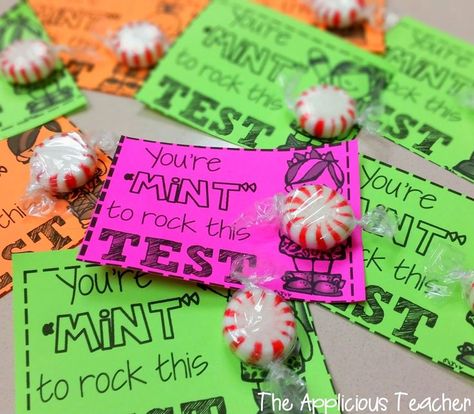 You're "Mint" to Rock this Test! Get your kiddos pumped and focus for state testing with this cute FREEBIE!  TheAppliciousTeacher.com State Assessment Encouragement, Snacks For Testing Week, Staar Test Motivation, State Testing Motivation, Testing Treats For Students, State Testing Encouragement, Test Prep Motivation, Testing Treats, Testing Encouragement